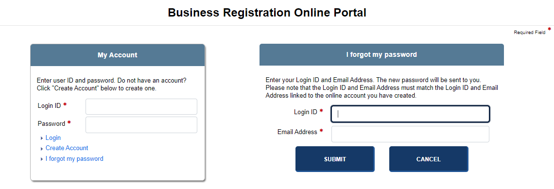 Forgot password screen