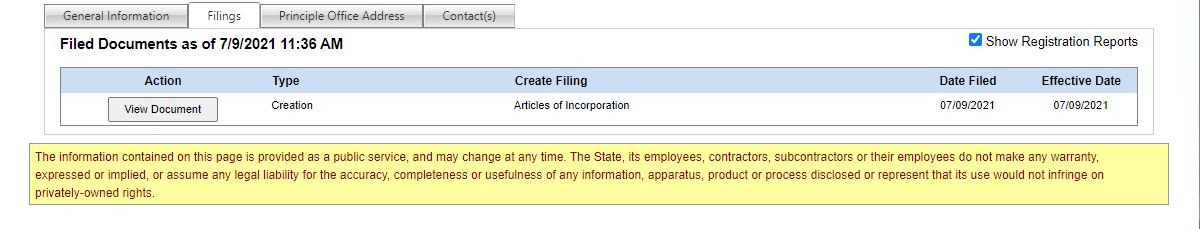 Filed documents table