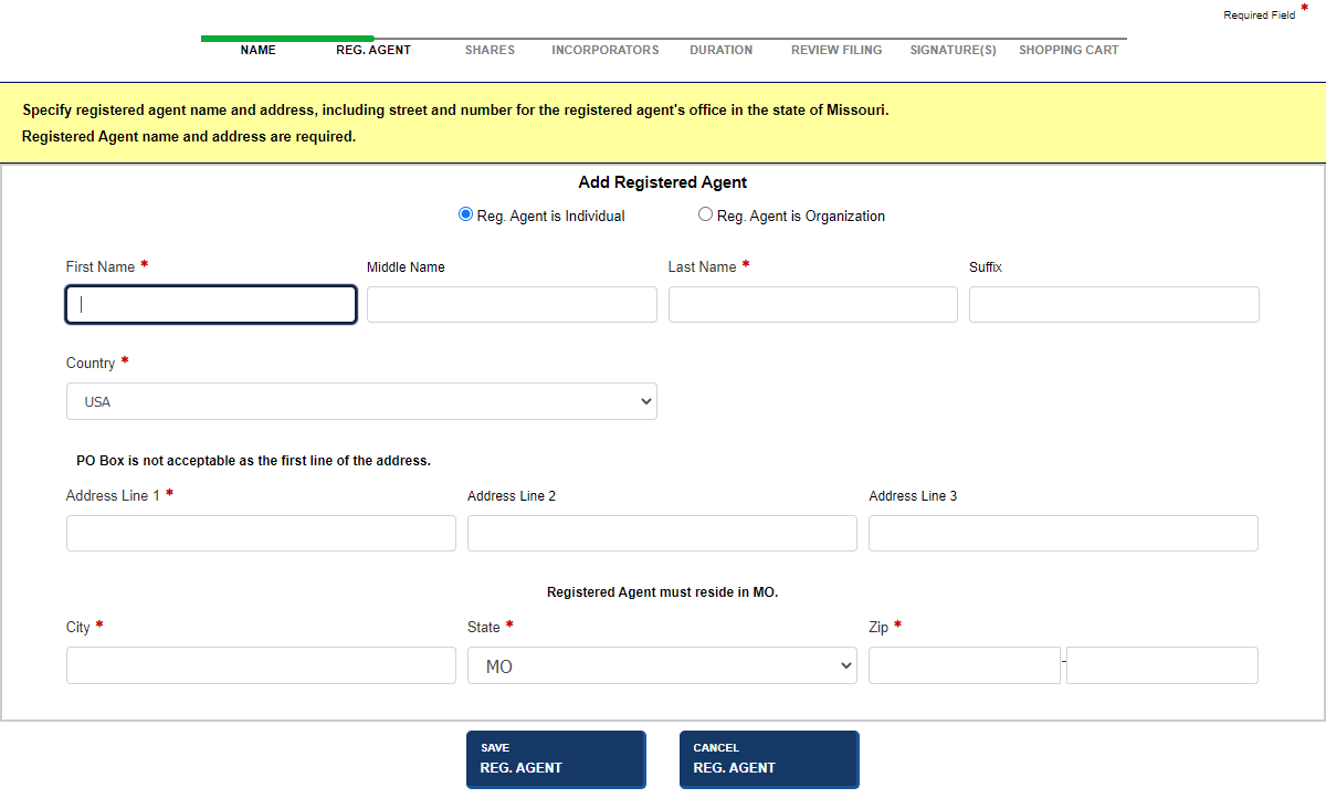Add registered agent without performing a search