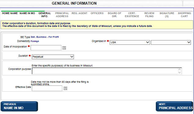 General information for filing with a foreign domesticity