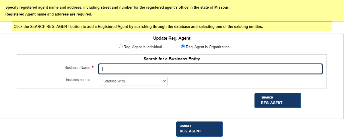 Search for organization registered agent