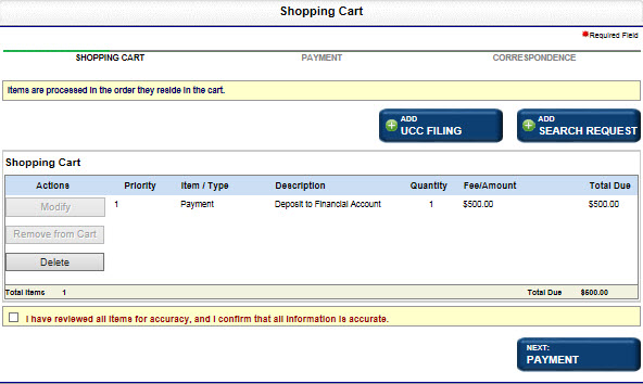 Shopping cart displaying funds that have been added