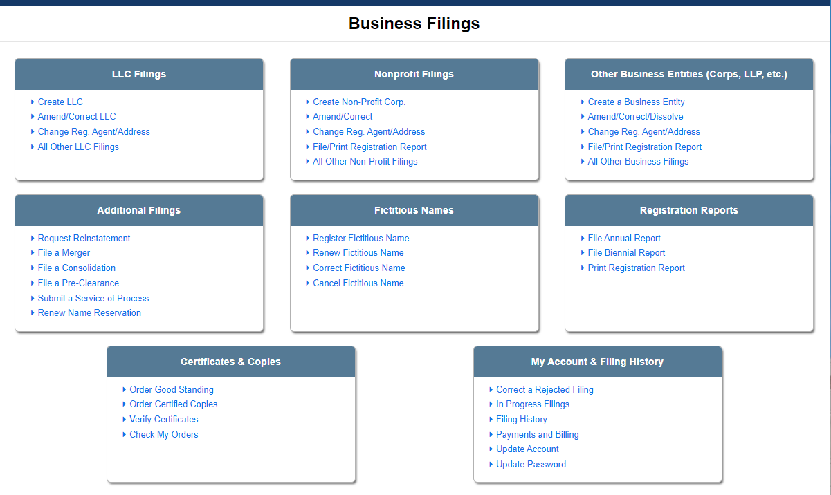 Corporations division home page