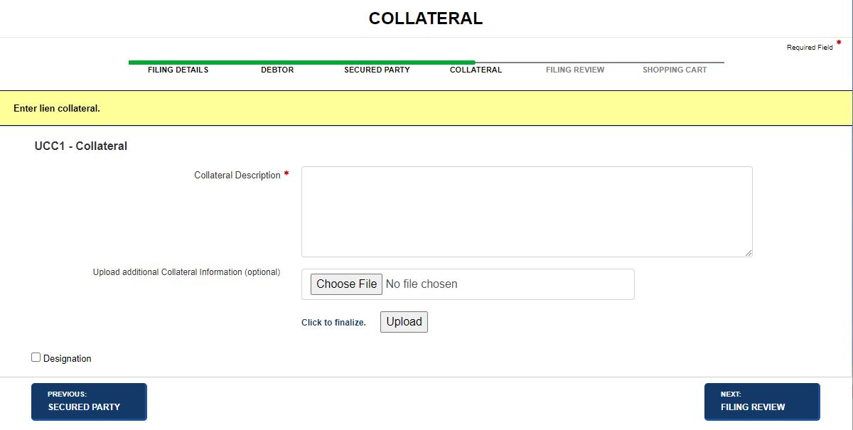 Collateral screen Collateral screen