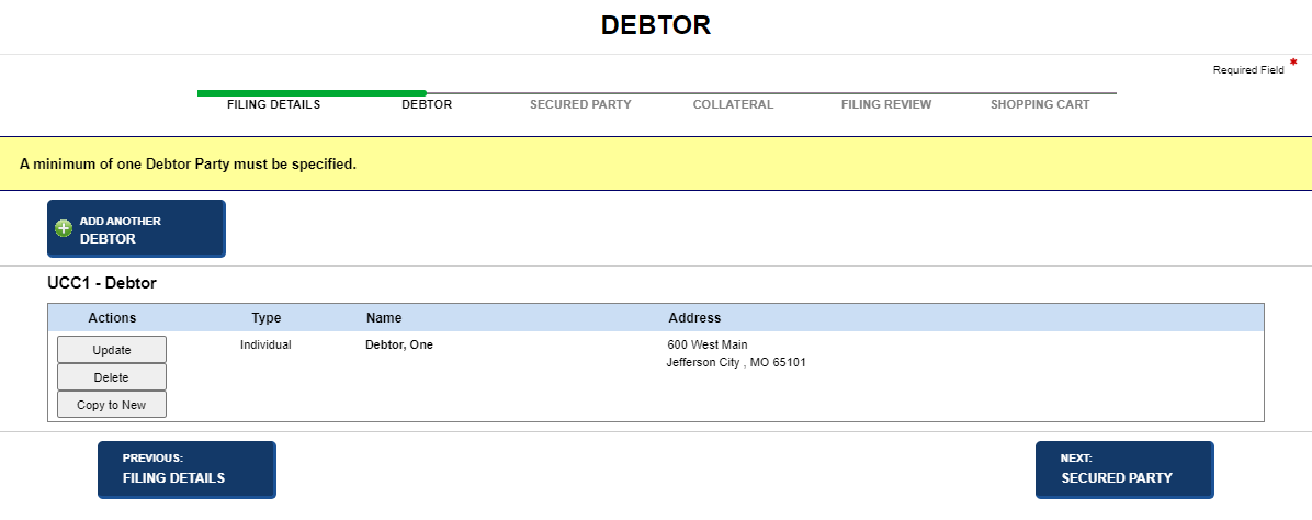 Updated debtor table