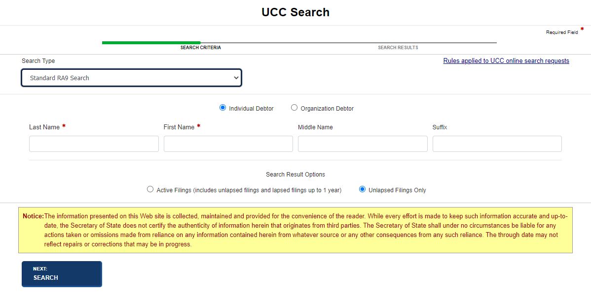 Liens standard search Liens standard search