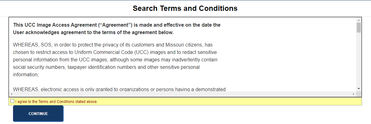 Search terms and conditions agreement