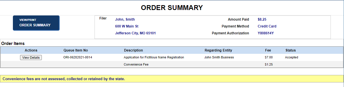Payment confirmation screen